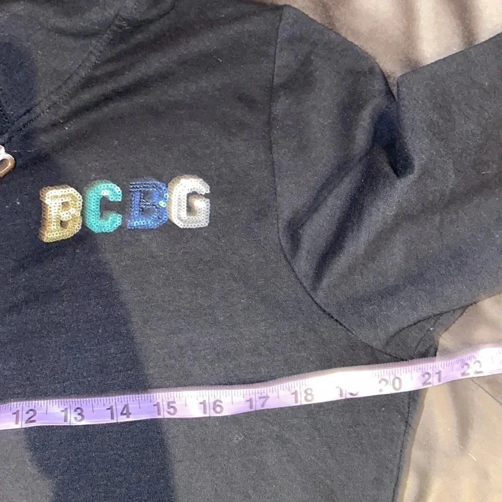 BCBG Maxazria  rhinestone logo black hoodie sweater Sz L - Picture 6 of 15